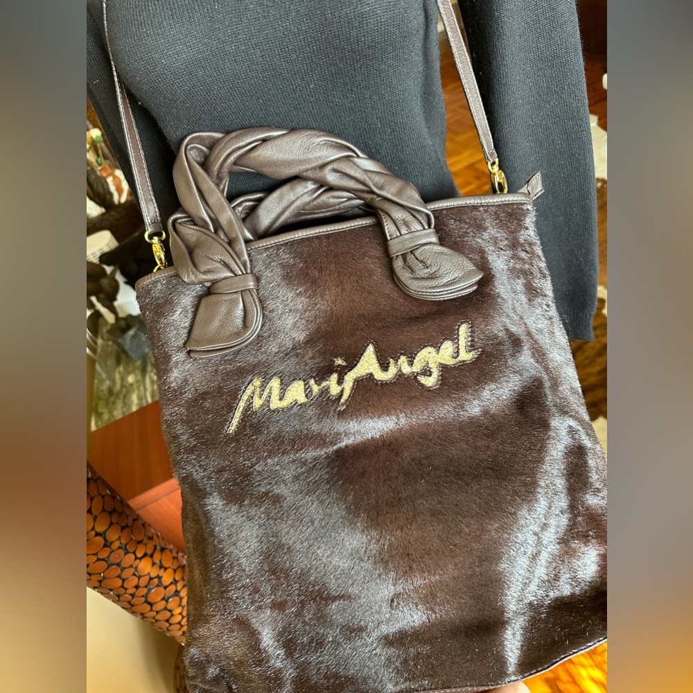 Vintage,rare,hard to find MAVI ANGEL Genuine leather/calf fur & logo in crystals